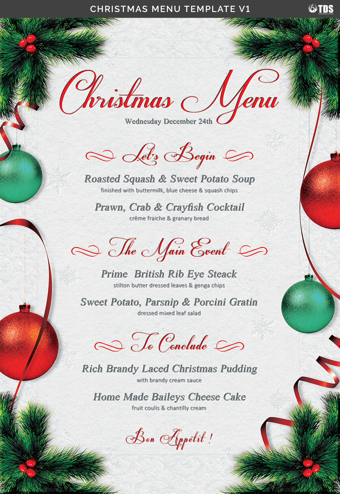 Christmas Dinner Party Menu Template