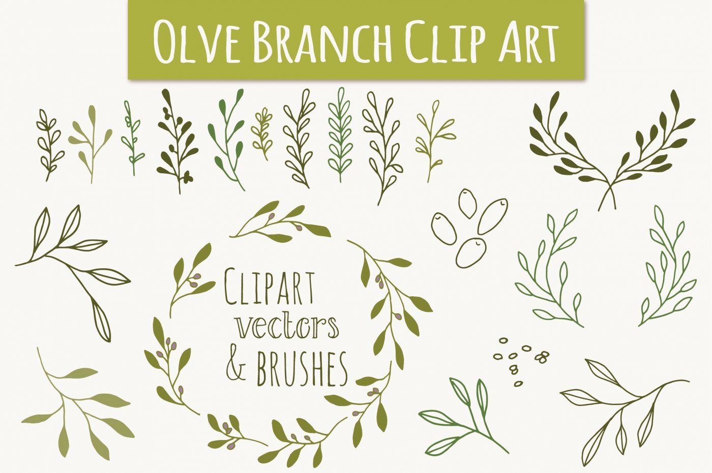 Olive Branch Clip Art Vectors By The Pen And Brush Thehungryjpeg Com