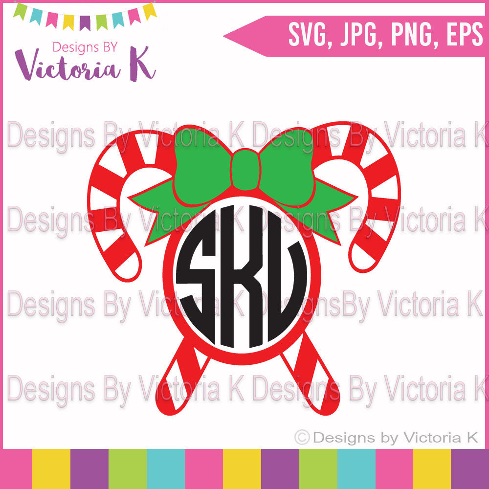 Candy Cane With Bow Monogram Svg Cut File By Designs By Victoria K Thehungryjpeg Com