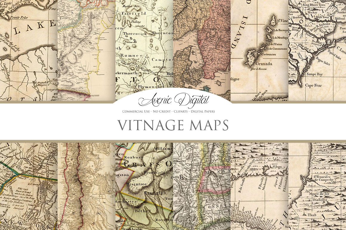 Vintage Maps Digital Paper Textures By AvenieDigital | TheHungryJPEG.com