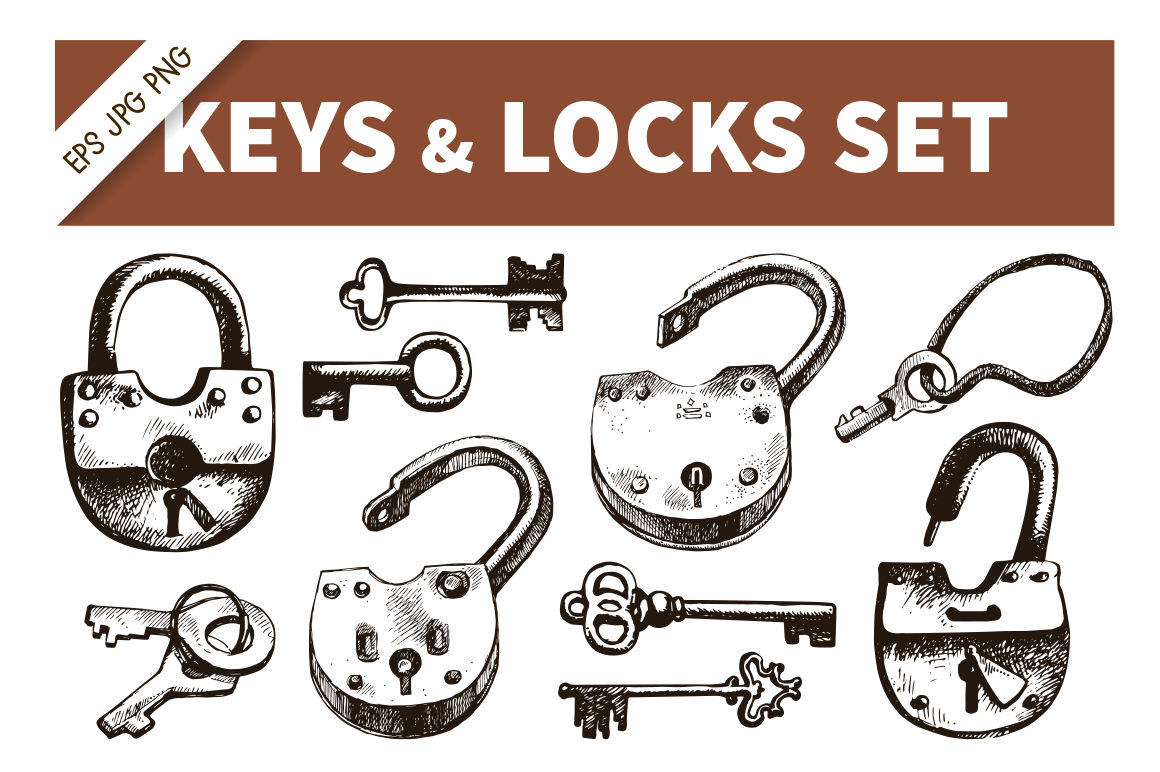 Hand drawn vintage lock and