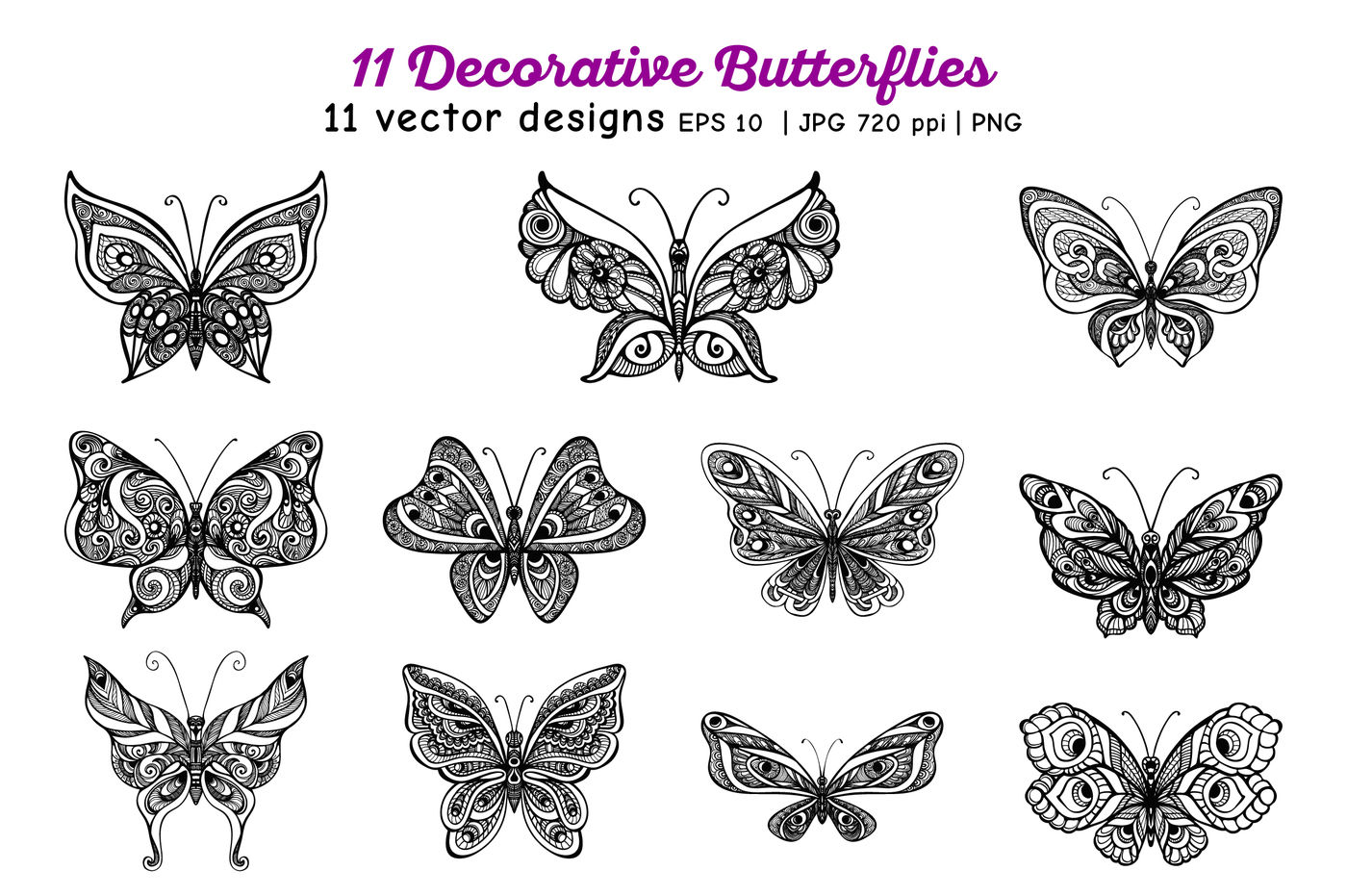 11 Butterflies set By Elen Lane | TheHungryJPEG