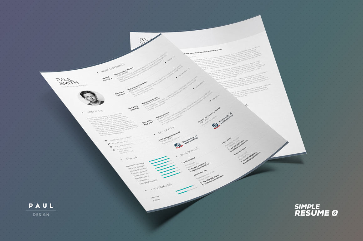 Simple Resume/Cv Volume 6 - Indesign + Word Template By The Resume ...
