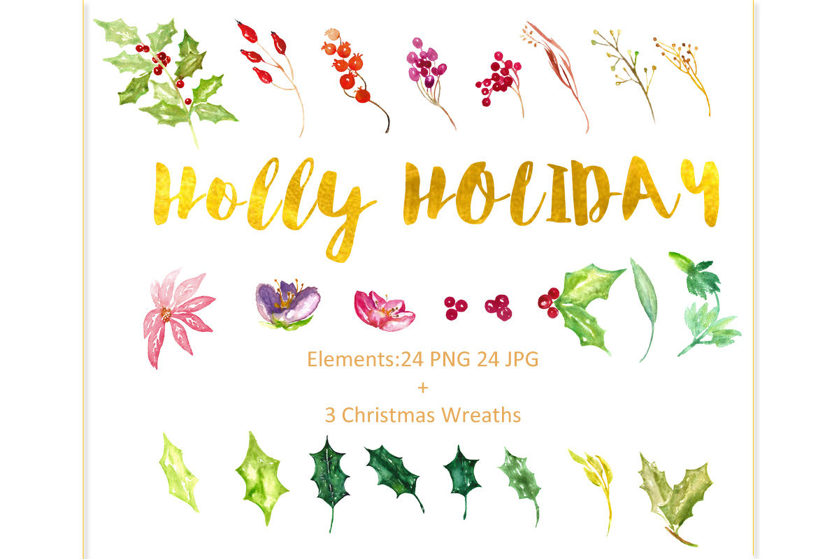 Holly Holiday Christmas Watercolor Clipart By Labfcreations Thehungryjpeg Com