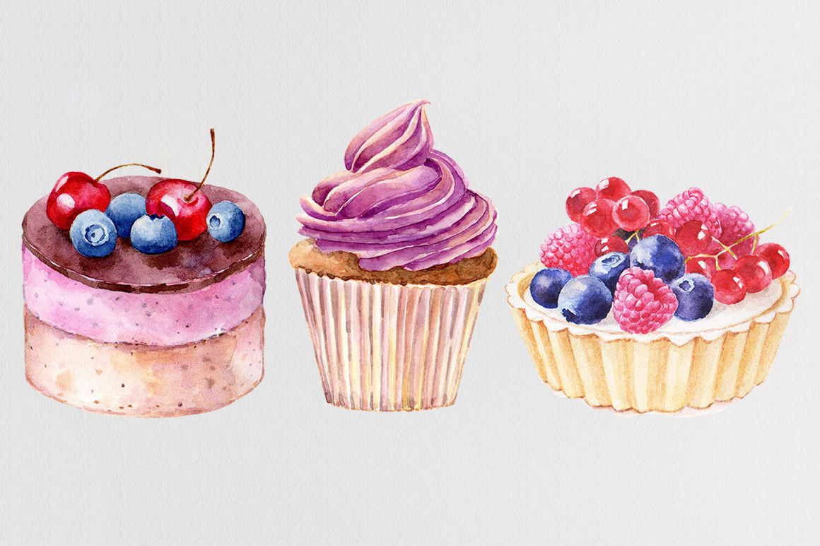 Set of watercolor Cakes. Vector watercolor - Stock Illustration [49241507]  - PIXTA