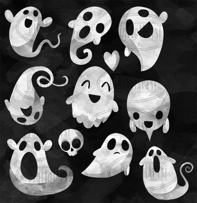 Watercolor Spooky Ghosts Clipart By Digitalartsi | TheHungryJPEG.com