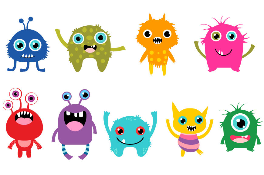 Little Monsters Clipart Set, Cute Cartoon Monster By Pravokrugulnik