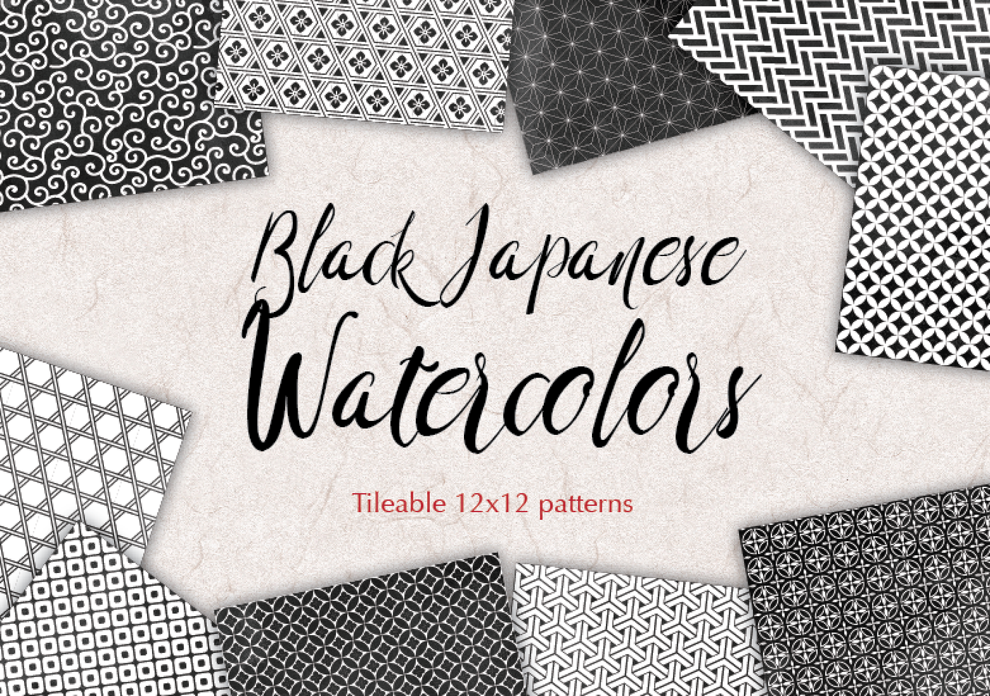 Black Watercolour Japanese Seamless Patterns By All Is Full Of Love Thehungryjpeg Com
