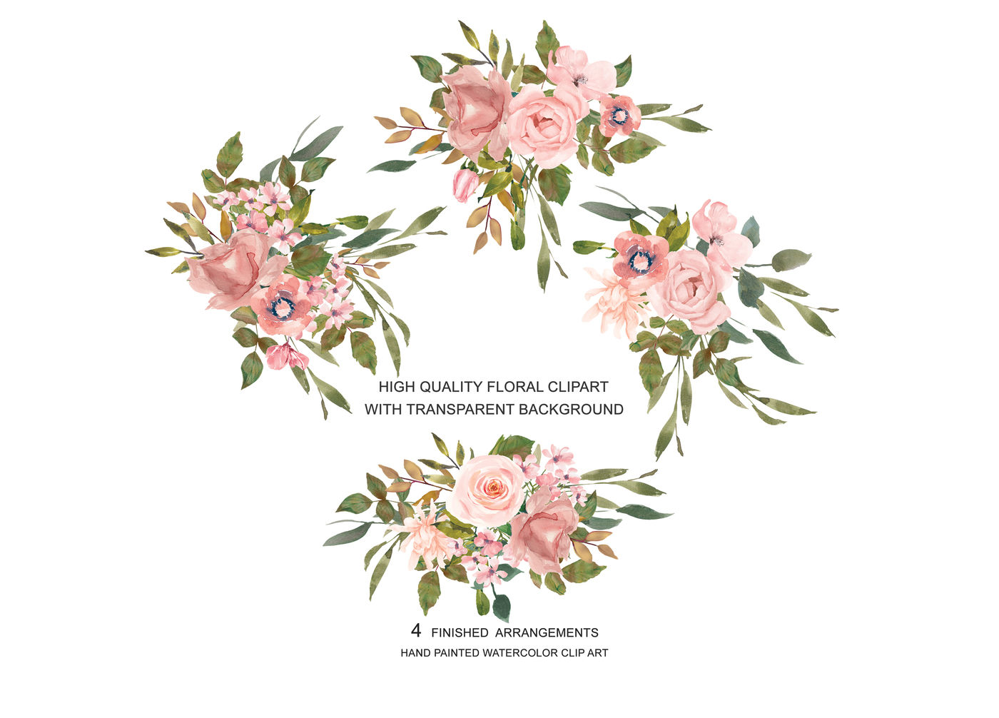 Download Watercolor Flower Clipart Blush Rose Gold Leaves Clipart ...