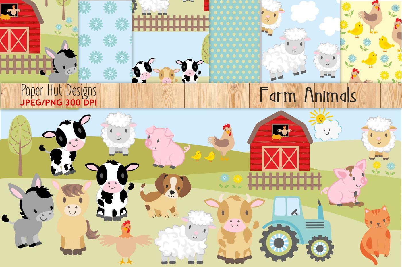 Farm Animals Clipart And Digital Paper Set By Paperhutdesigns