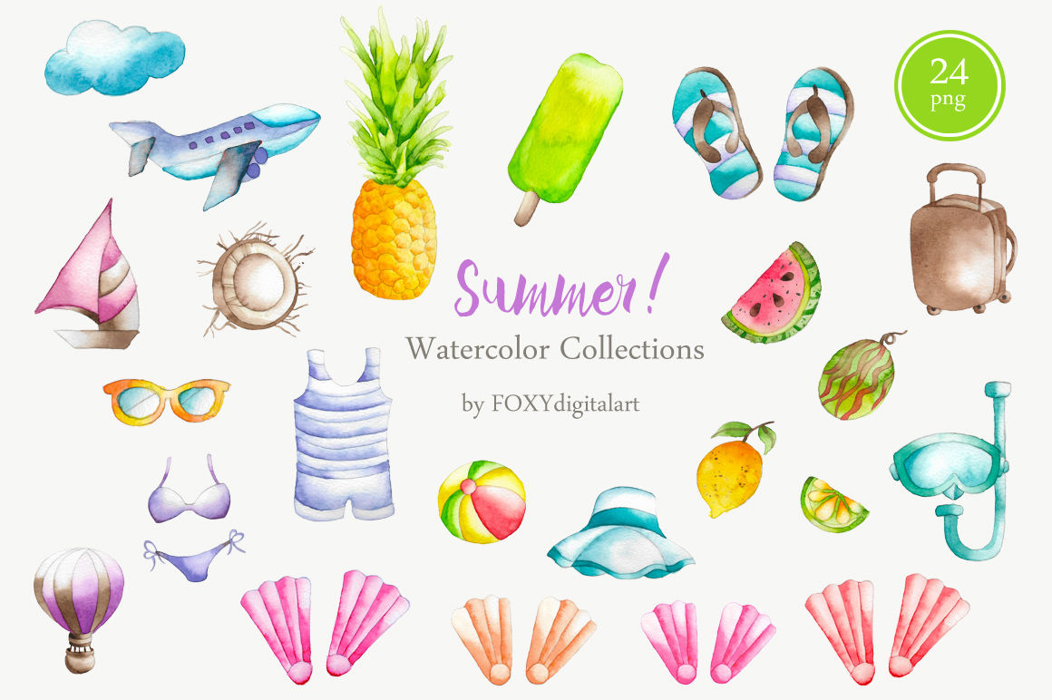 Watercolor Summer PNG Watercolor Beach Clipart for Digital 