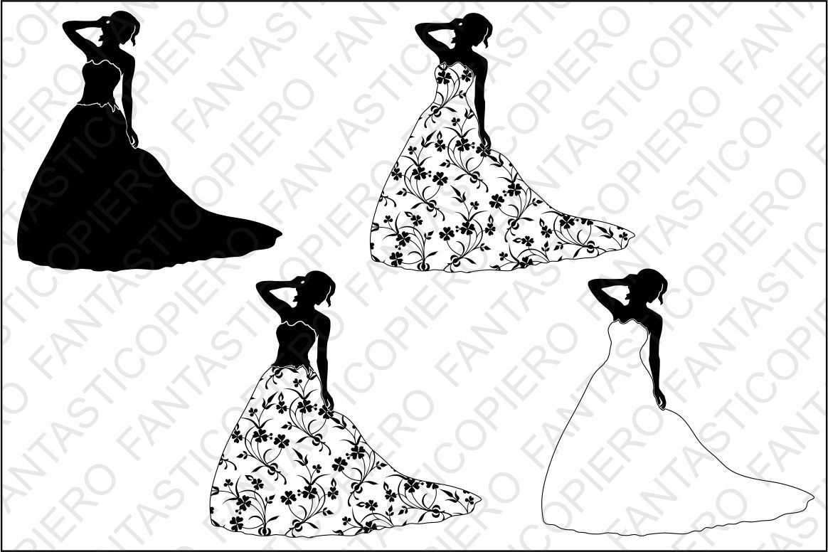 Woman In Dress With Flowers Svg Files For Silhouette Cameo And Cricut By Fantasticopiero Thehungryjpeg Com