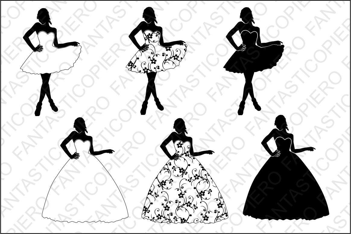 Woman In Dress Svg Files For Silhouette Cameo And Cricut By Fantasticopiero Thehungryjpeg Com