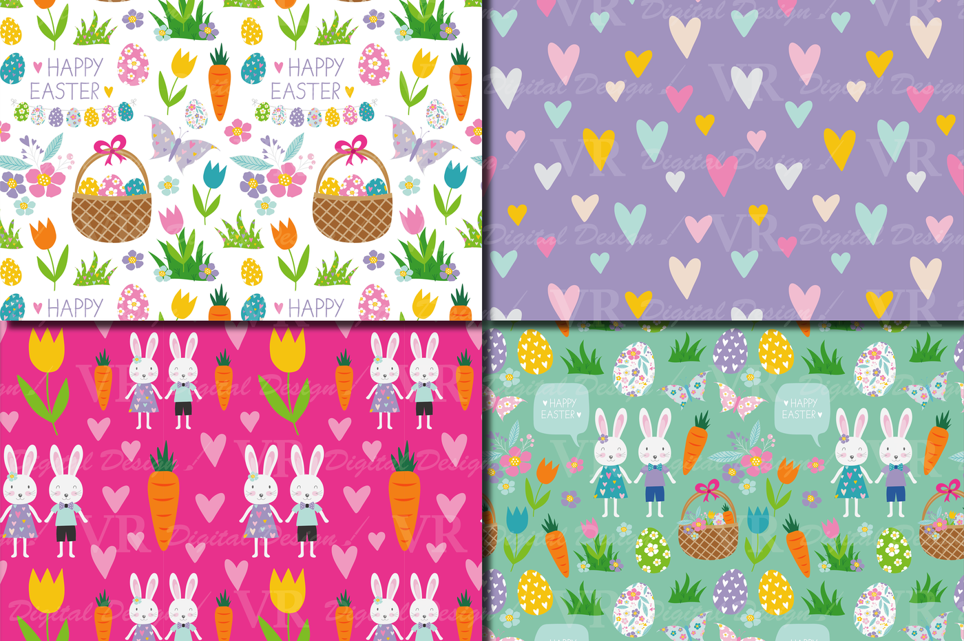 Vintage Stylel Pattern.Easter Digital Pack,Easter Eggs Scrapbooking Paper Easter Digital Paper Seamless pattern,Watercolor Easter Bunny