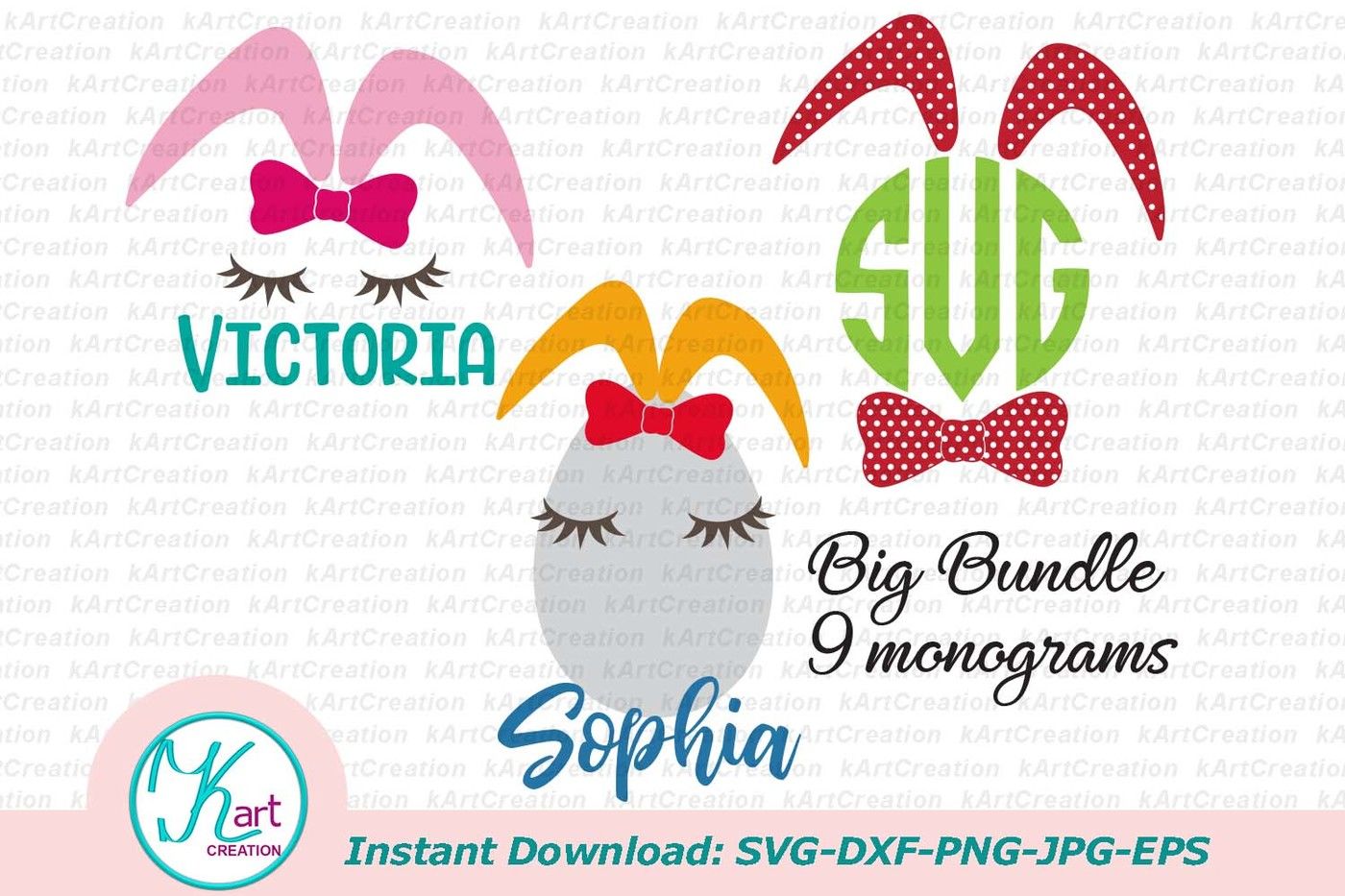Download bunny ears monogram svg, file, bunny face svg, circle ...