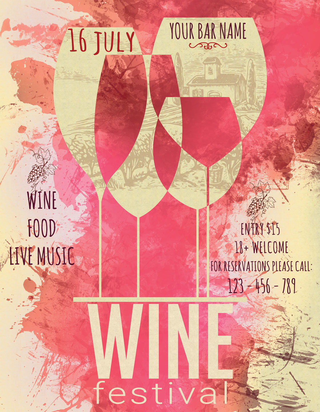 Wine Festival Flyer Poster Vintage By artolus TheHungryJPEG