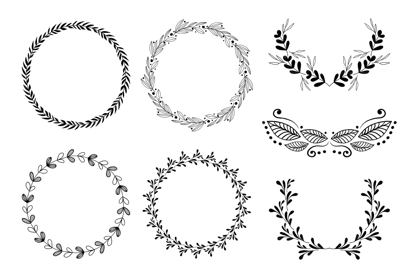 Download Wreath clipart / Hand drawn black round wedding frames, laurels vector By VR Digital Design ...