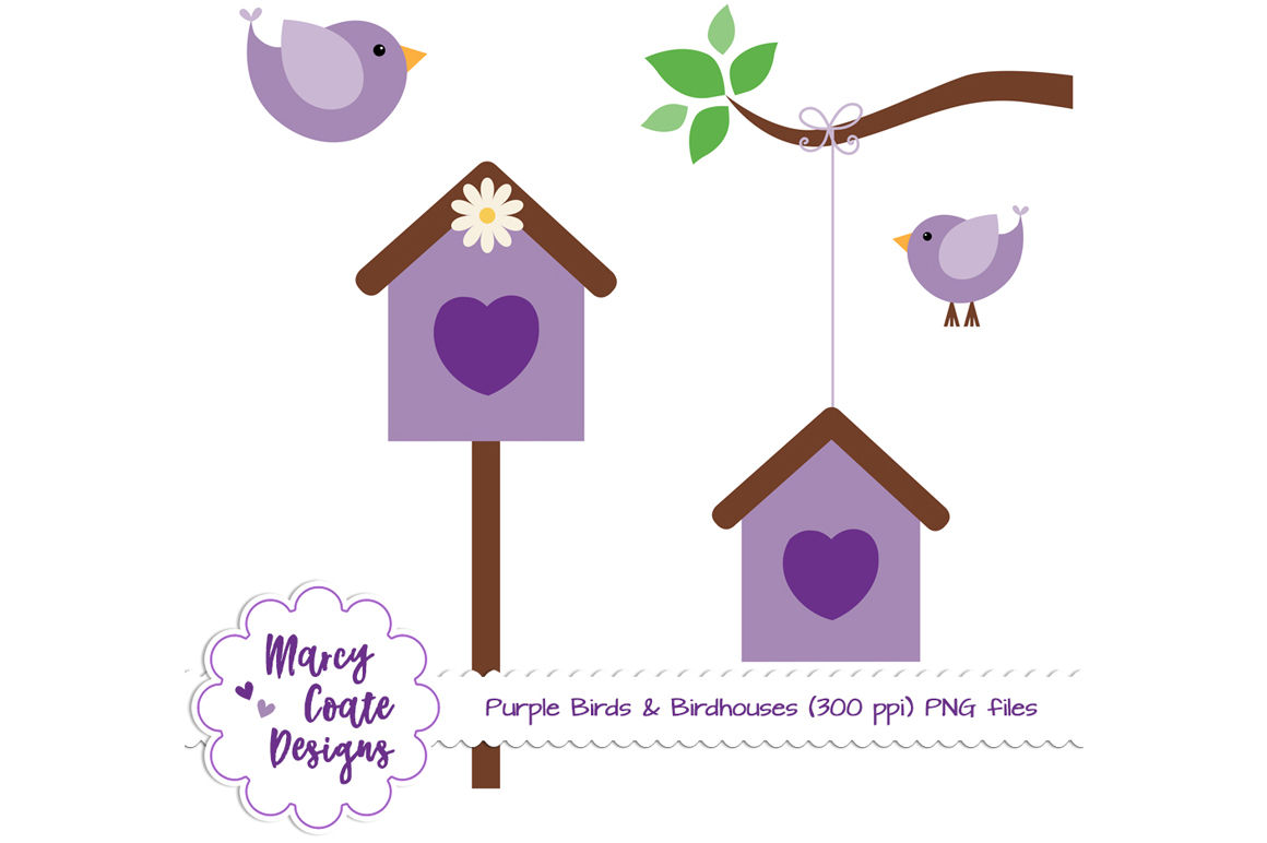Purple Birds Birdhouses Png Clipart Set By Marcy Coate Thehungryjpeg Com