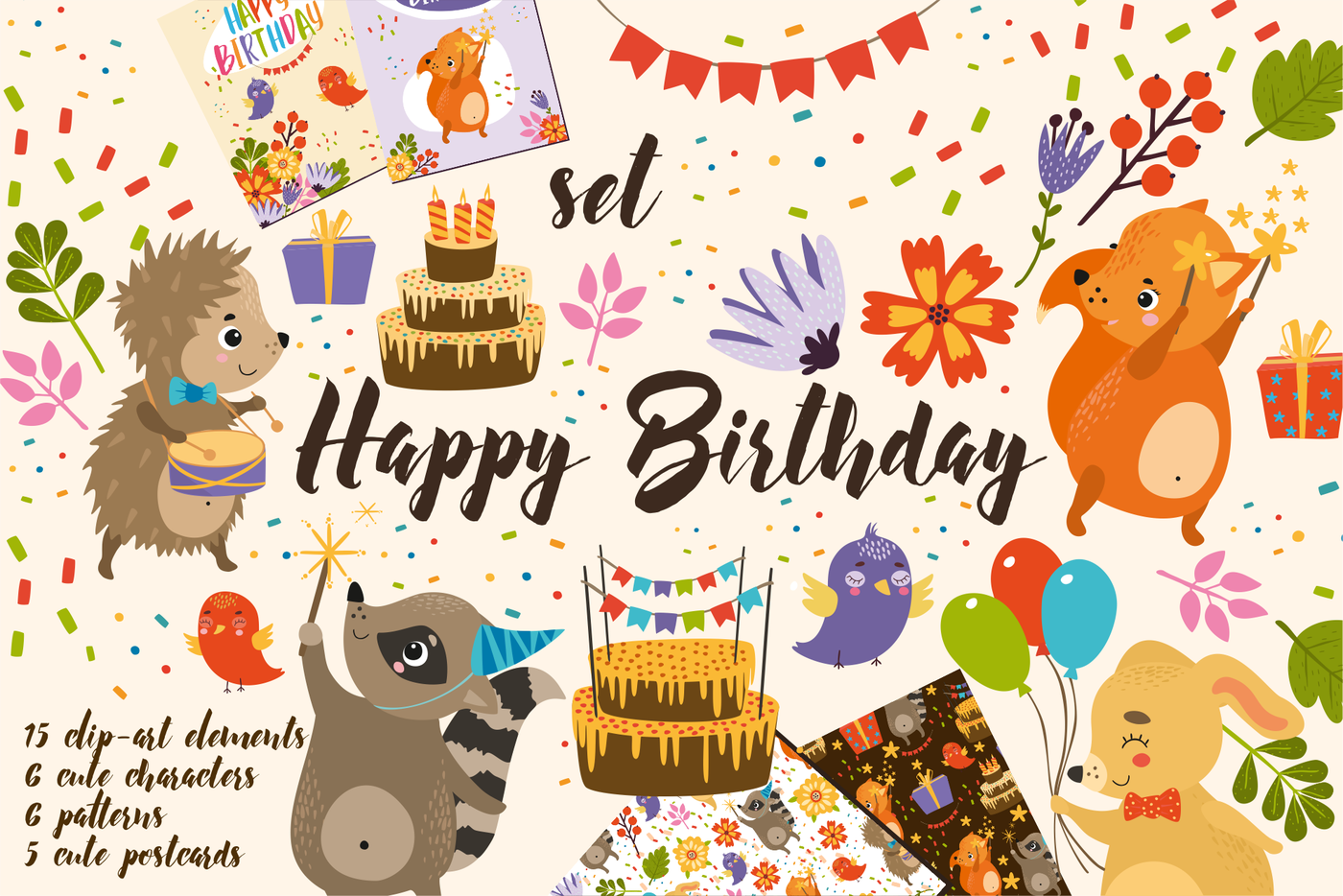 Set Happy Birthday for kid By Lesya Skripak | TheHungryJPEG