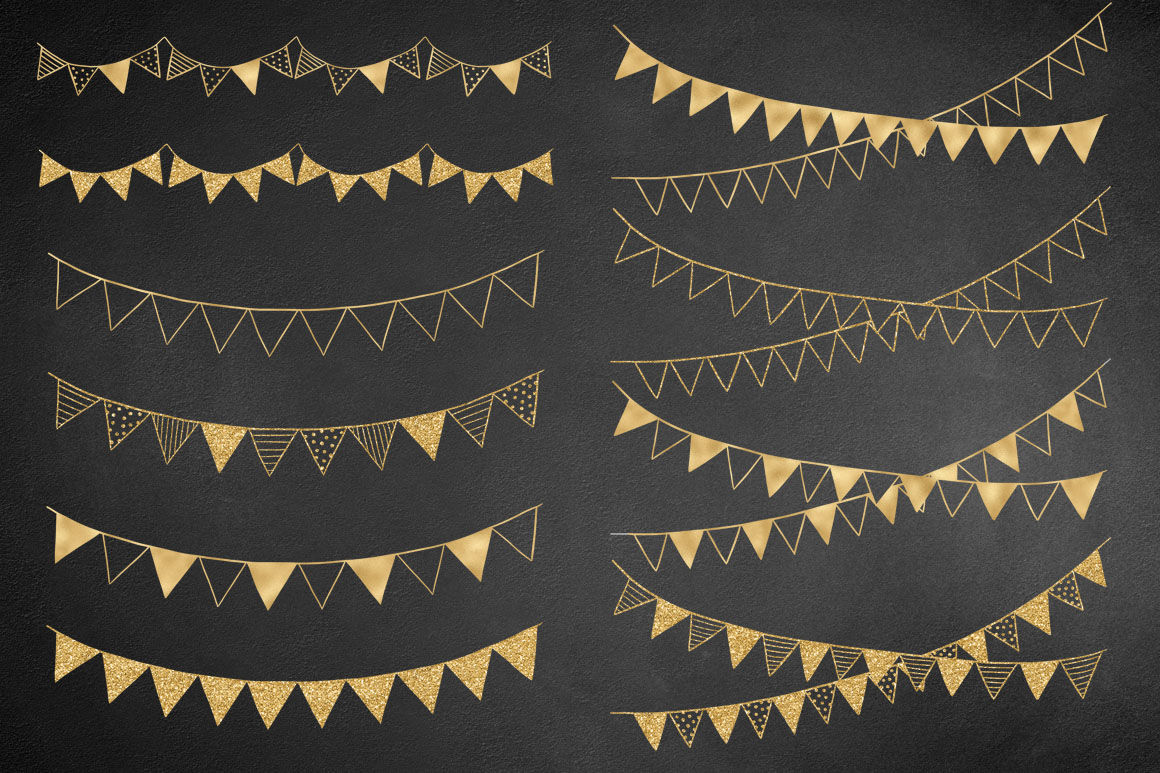 Gold Bunting Banners Clip Art By PeDeDesigns | TheHungryJPEG.com