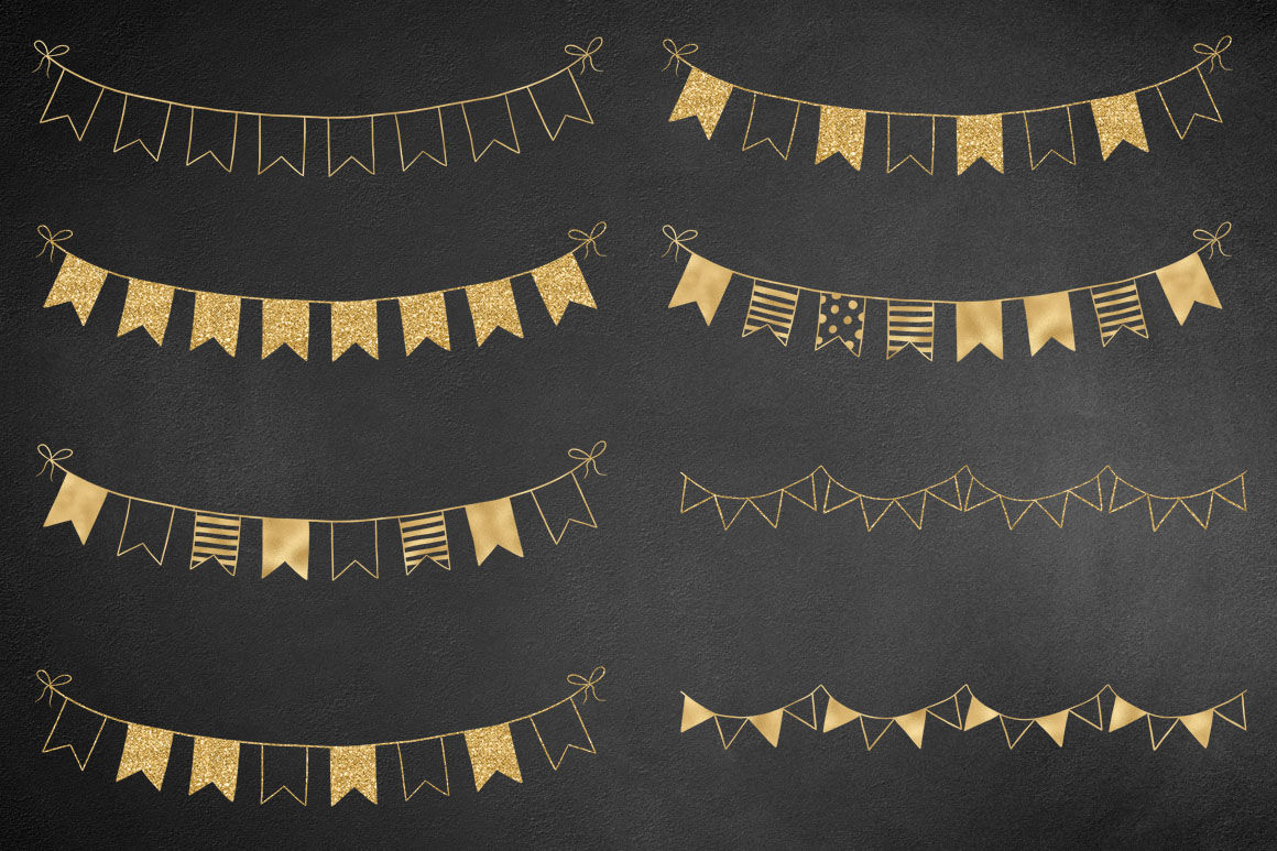 Gold Bunting Banners Clip Art By PeDeDesigns | TheHungryJPEG.com