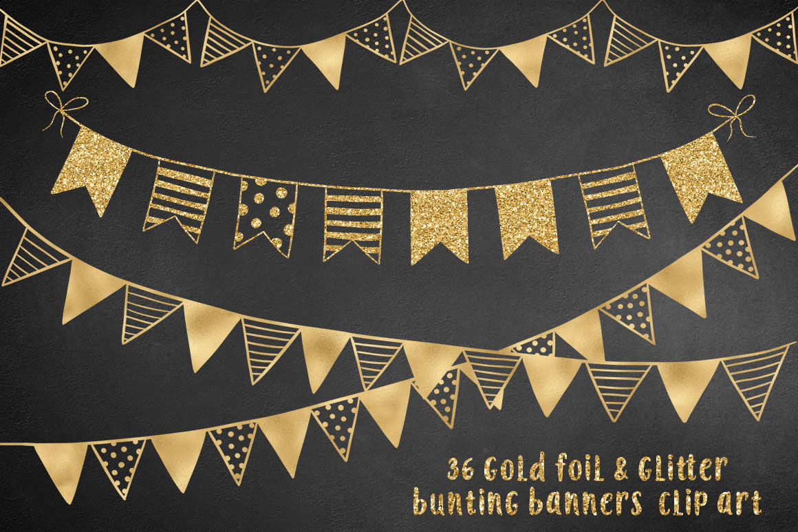 Gold Bunting Banners Clip Art By PeDeDesigns | TheHungryJPEG.com