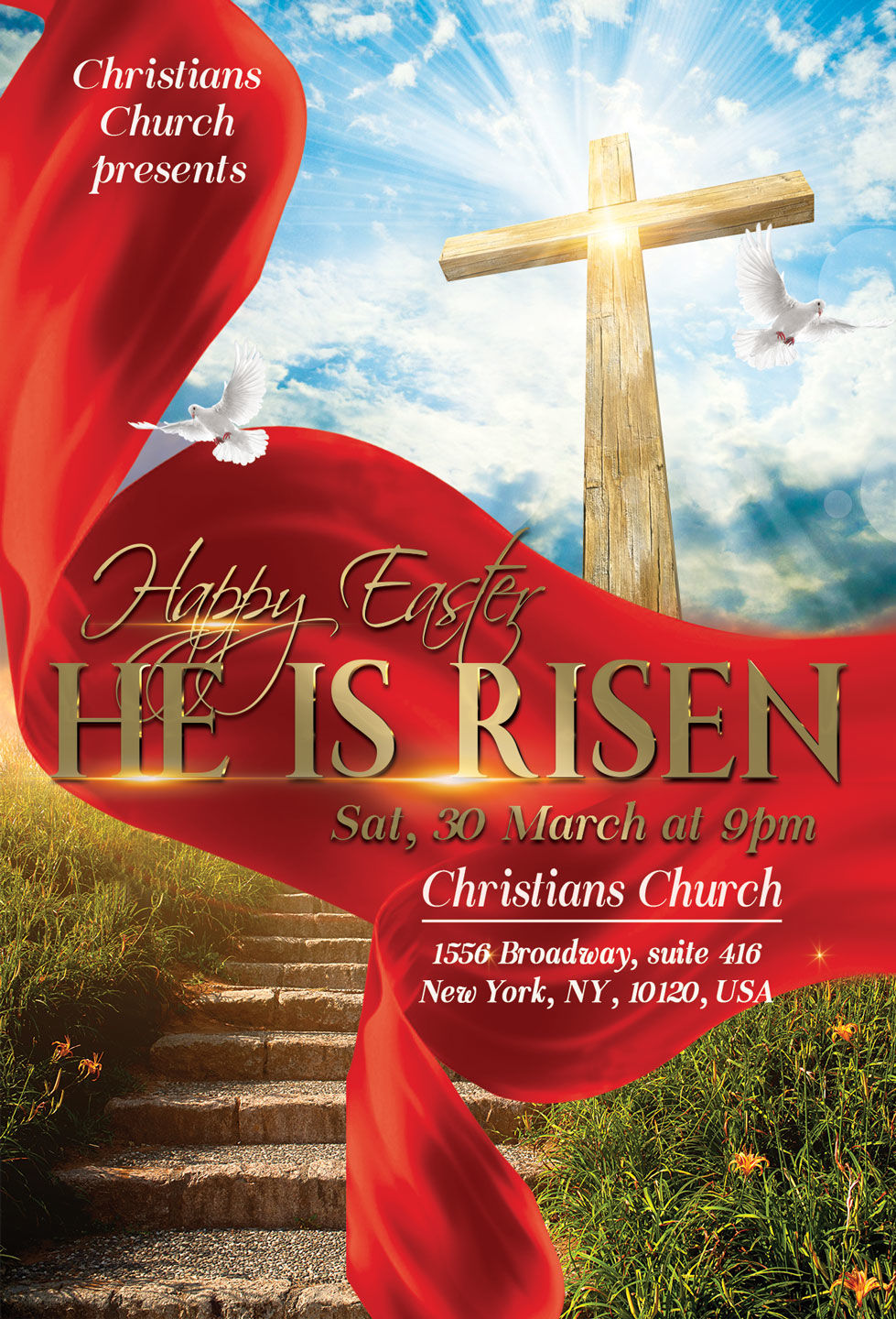 He Is Risen Happy Easter Church Flyer By artolus | TheHungryJPEG.com