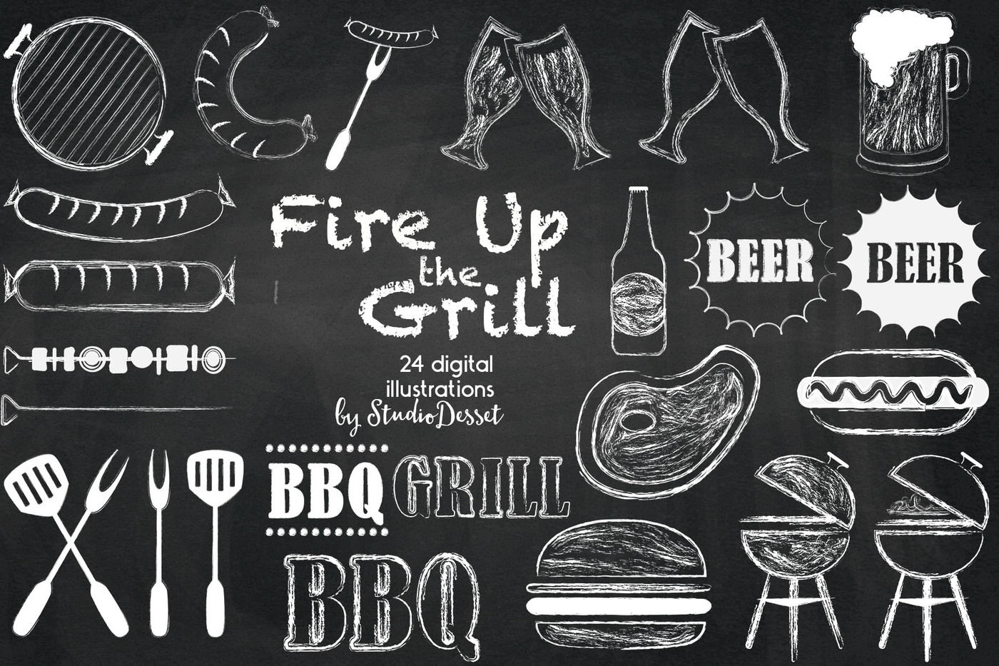 Fire Up The Grill Chalkboard Cliparts By Studiodesset Thehungryjpeg Com