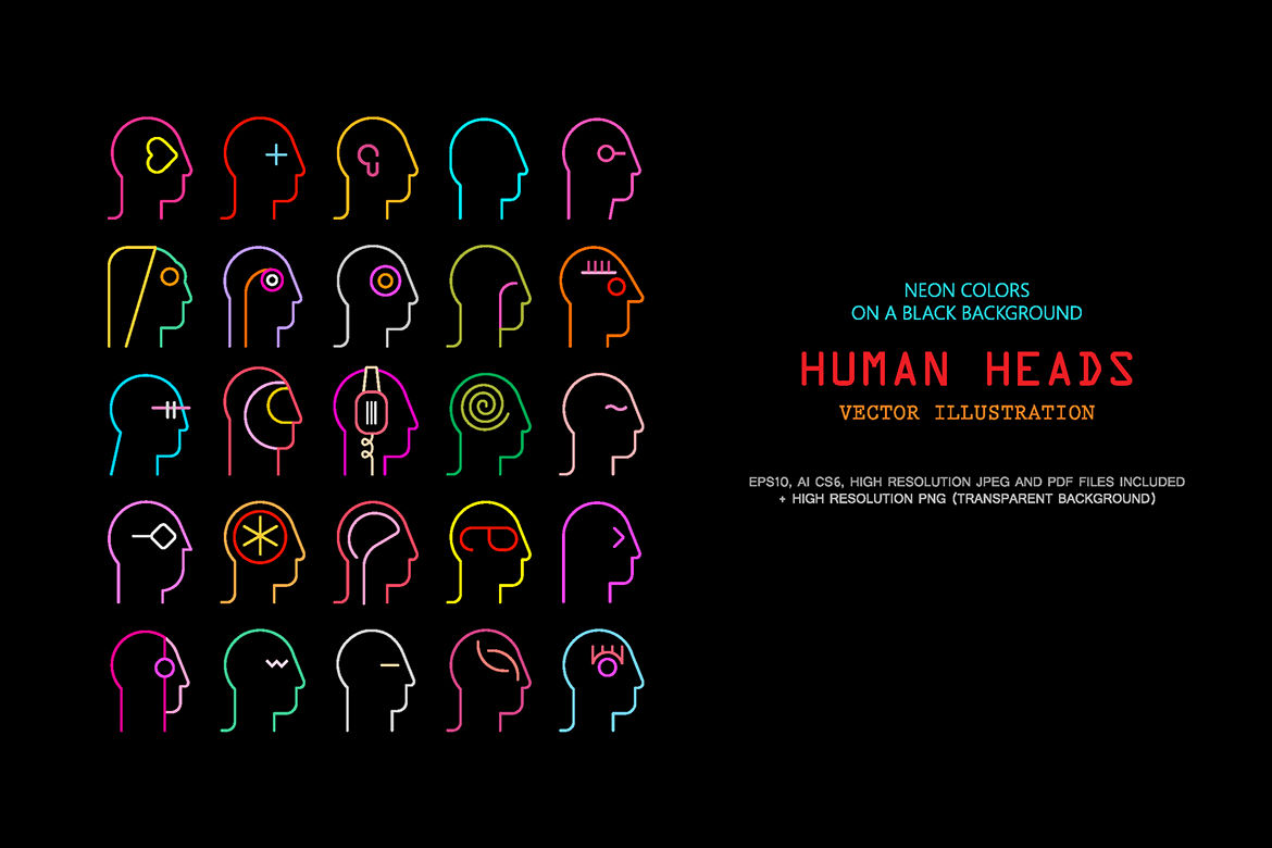 Human Head Neon Silhouettes By Danjazzia Thehungryjpeg Com