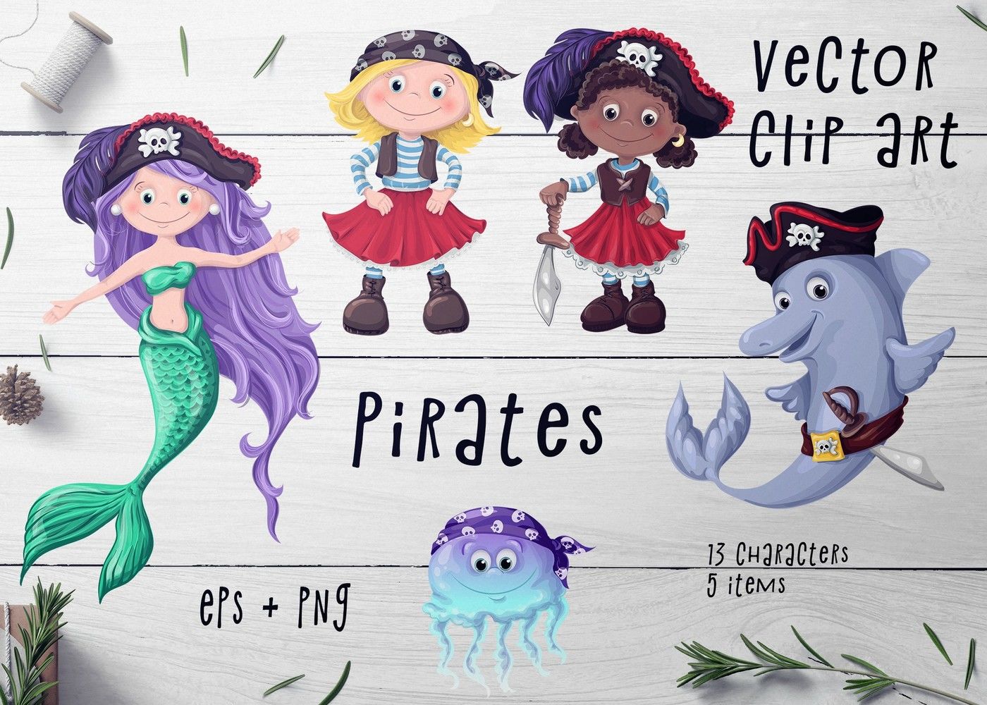 Pirate Girls Clip Art Set 