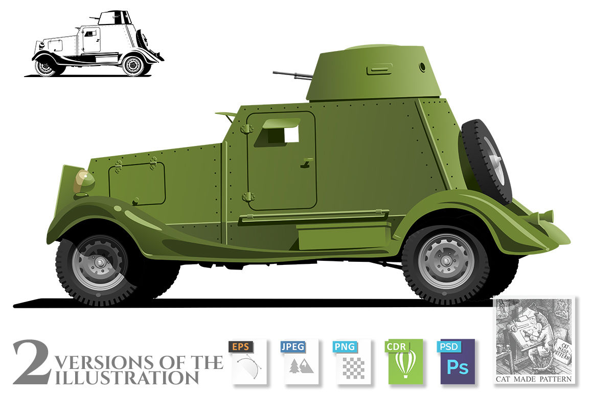 Vintage armored car By CatMadePattern | TheHungryJPEG