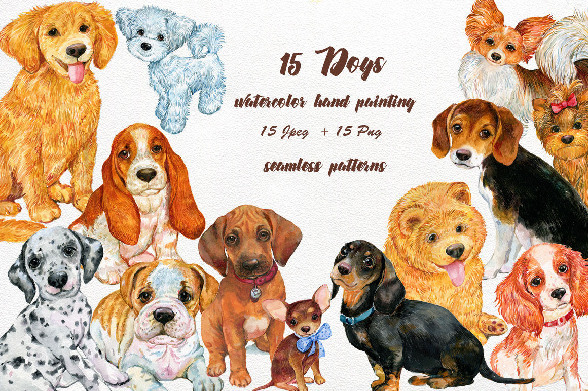 Dogs watercolor By Clipart Shop | TheHungryJPEG.com