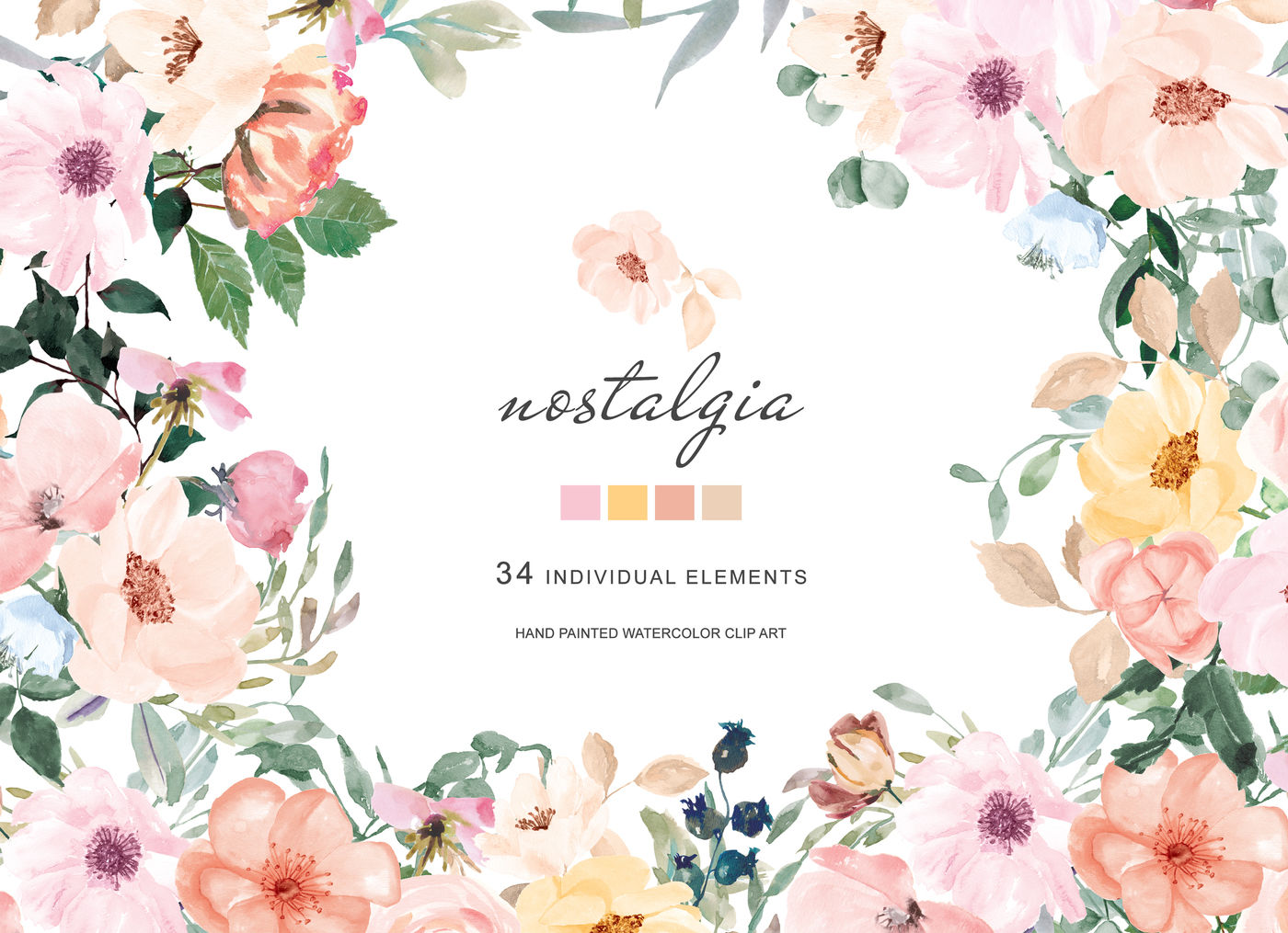 Watercolor Blush Flowers Clipart By Patishop Art Thehungryjpeg Com