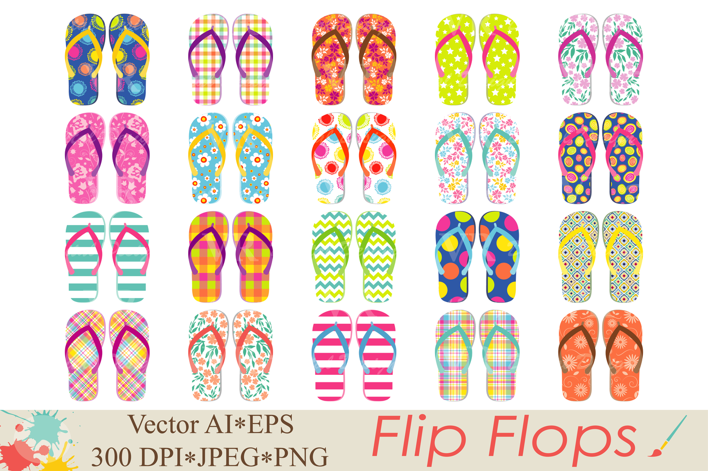 Flip Flops Clipart / Beach shoes graphics / Summer vector illustration ...