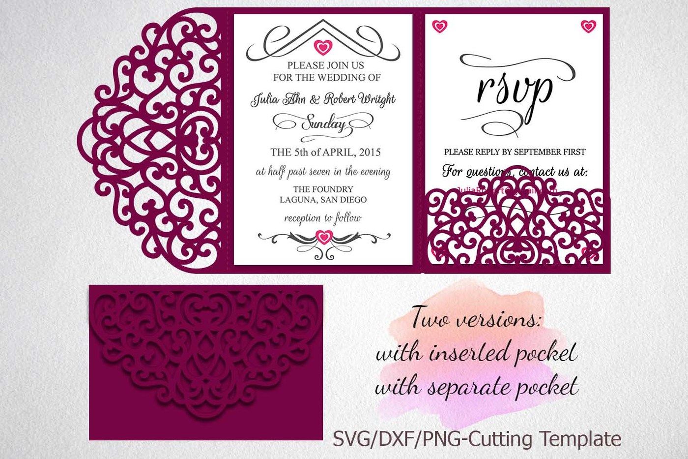 Tri Fold Wedding Invitation Pocket Envelope SVG Template ...