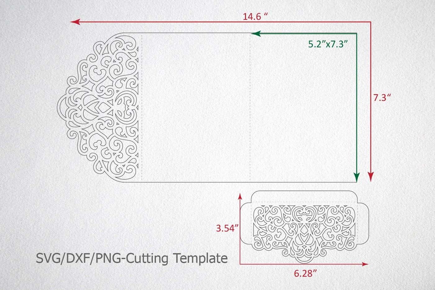 Tri Fold Wedding Invitation Pocket Envelope SVG Template, Tri Fold Inside Three Fold Card Template