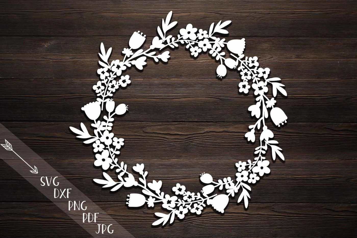 Download Flower Wreath Paper Cut Svg Monogram Flowers Papercutting Template By Kartcreation Thehungryjpeg Com