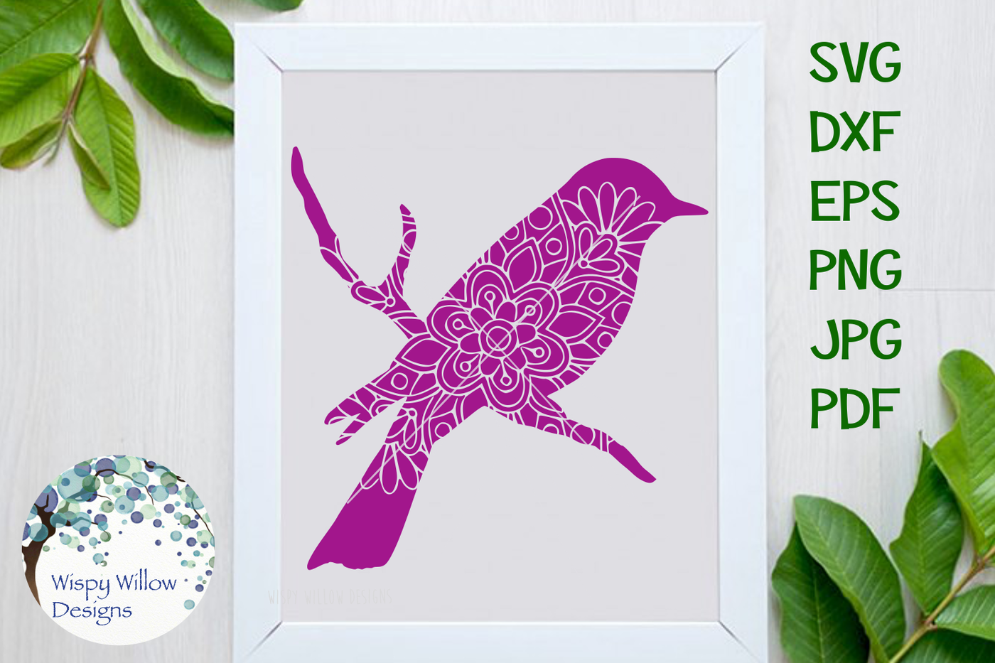 Download Bird Floral Mandala SVG/DXF/EPS/PNG/JPG/PDF By Wispy Willow Designs | TheHungryJPEG.com