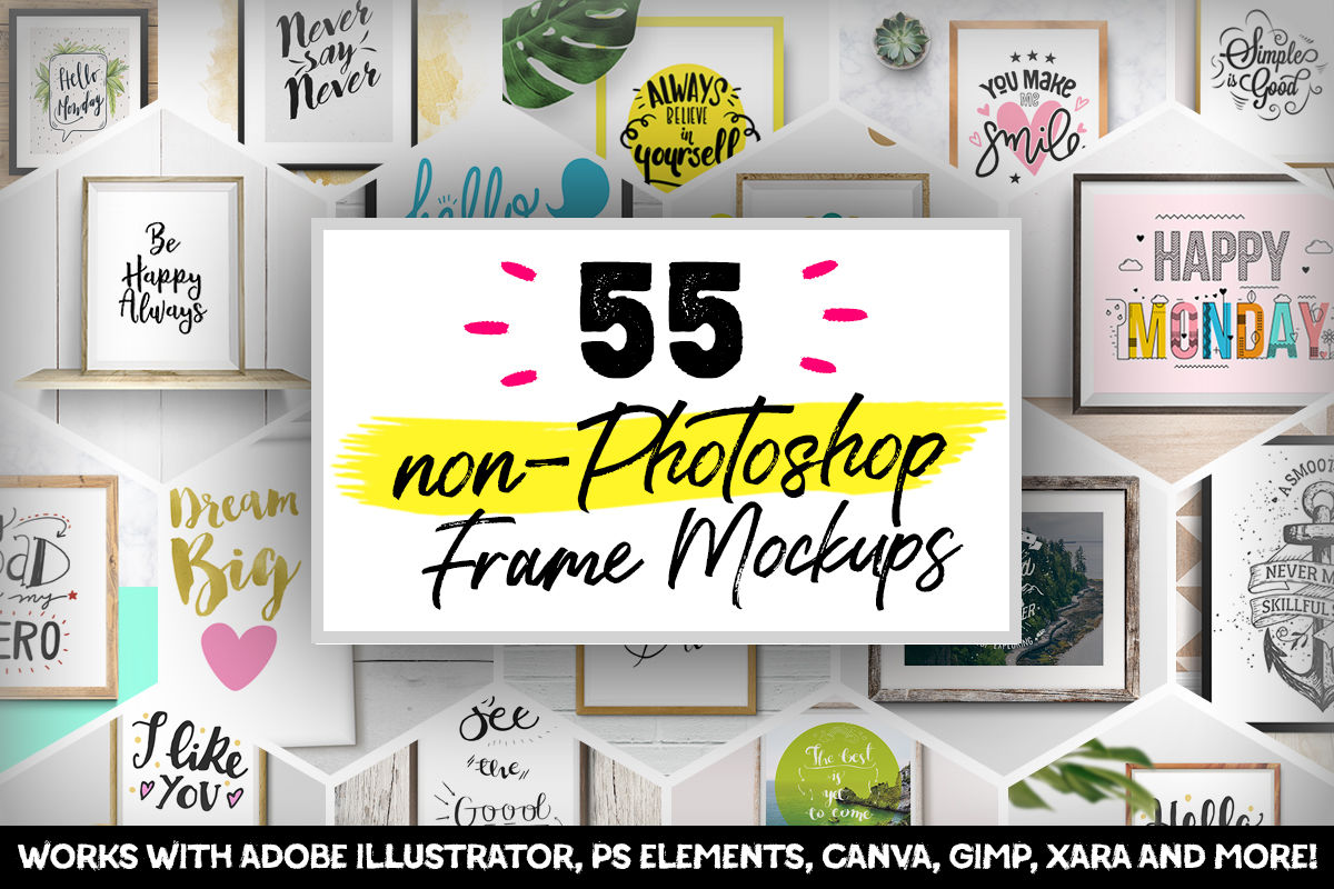 Download 55 Non-Photoshop Mockups By Frisk Shop | TheHungryJPEG.com