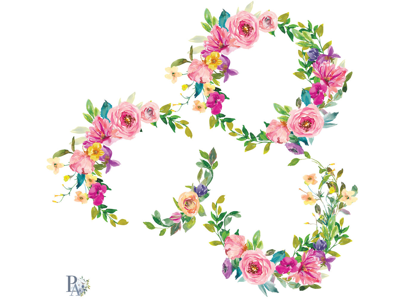 Download Watercolor Summer Flowers Wreath Set Colorful Wreath ...