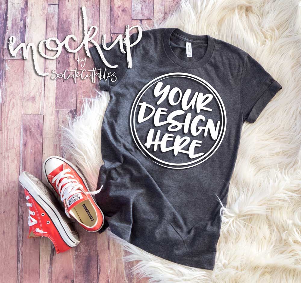 Download Gray t-shirt flat lay mock up 6473 By SoCuteAppliques | TheHungryJPEG.com