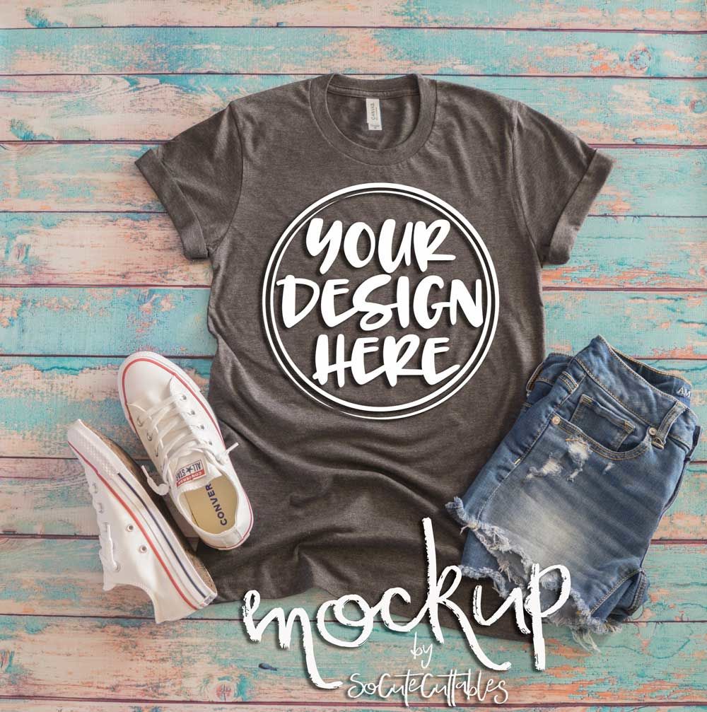 Download Gray t-shirt flat lay mock up 6476 By SoCuteAppliques | TheHungryJPEG.com