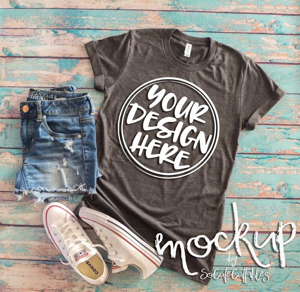 Download Gray t-shirt flat lay mock up 6477 By SoCuteAppliques | TheHungryJPEG.com