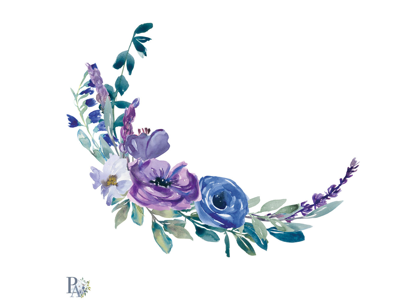 Hand Painted Watercolor Wedding Flowers Clip Art Purple And Blue By Patishop Art Thehungryjpeg Com