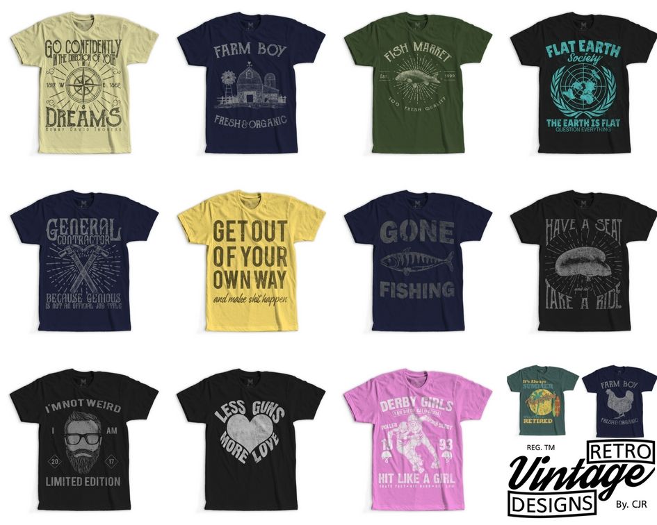 25 Retro Vintage T-Shirt Designs By CJR Designs | TheHungryJPEG