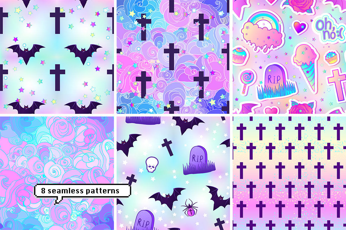 PASTEL GOTH, patches & patterns By Varvara Gorbash | TheHungryJPEG.com