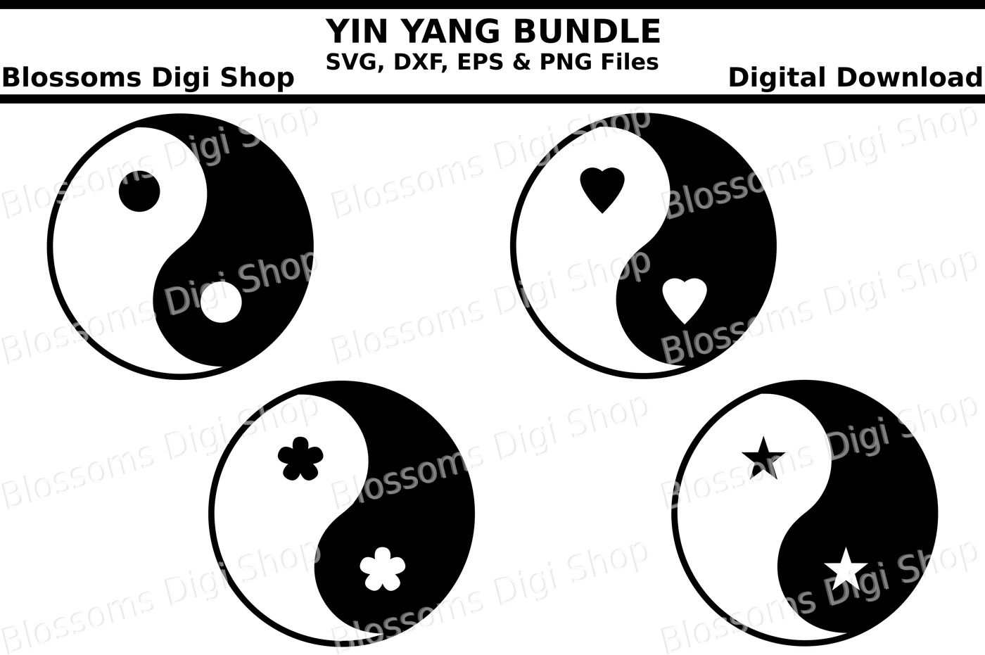 Yin Yang Bundle Cut Files Svg Dxf Eps Png Files By Blossoms Digi Shop Thehungryjpeg Com