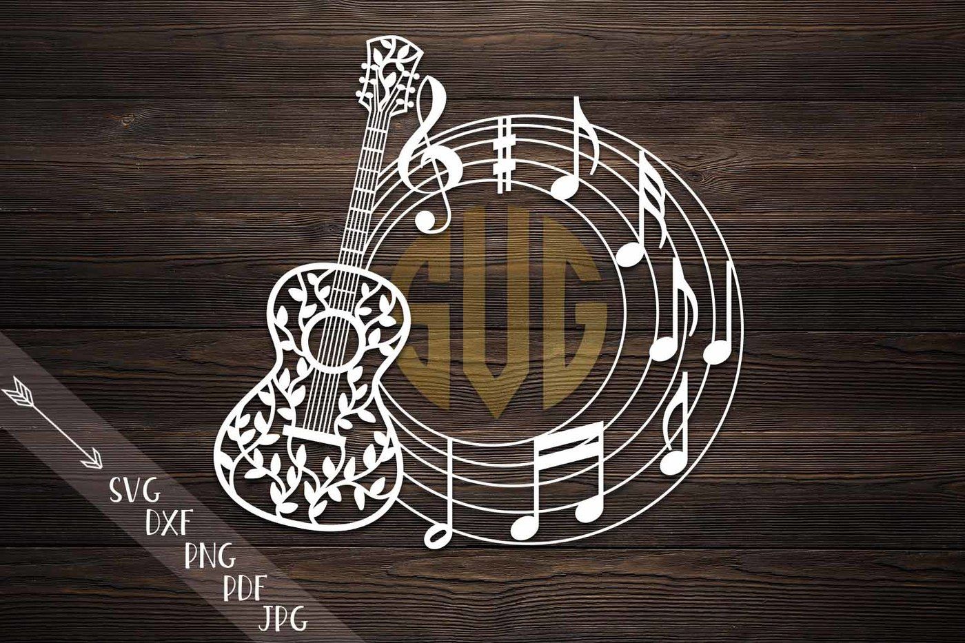 Download Guitar Circle Monogram Svg File Music Musical Notes Floral Guitar By Kartcreation Thehungryjpeg Com