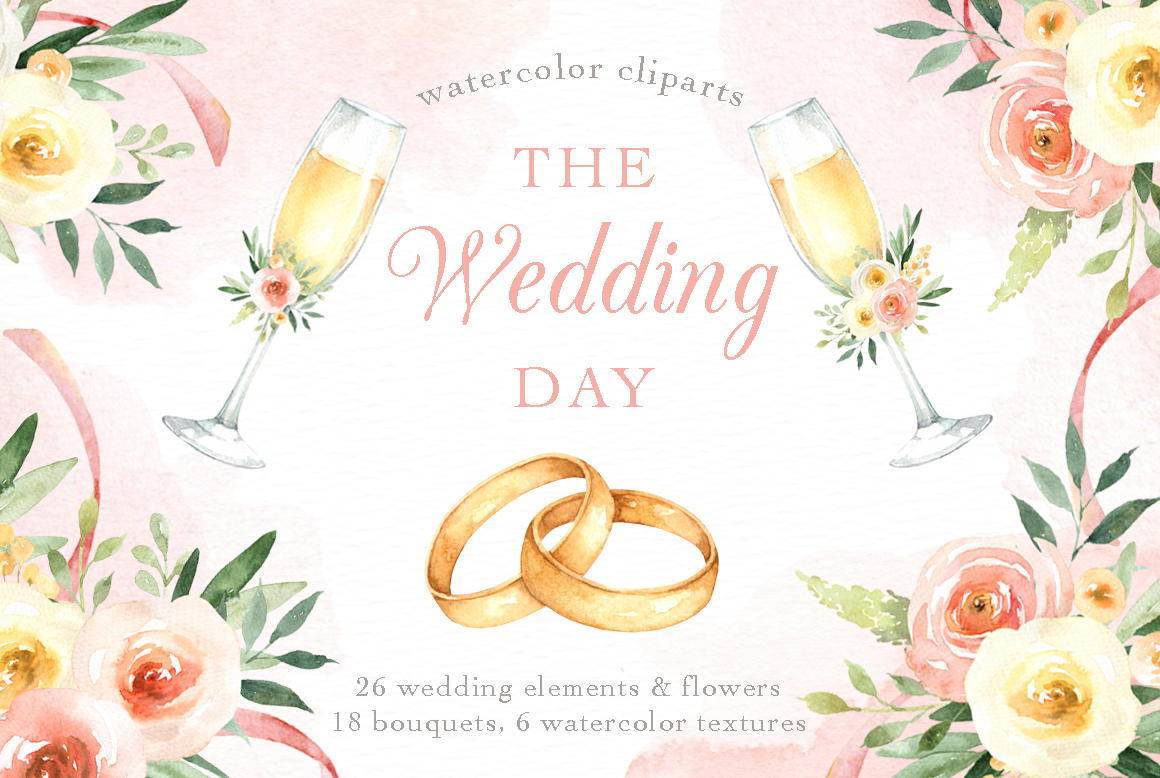 The Wedding Day Watercolor Clip Art By everysunsun | TheHungryJPEG