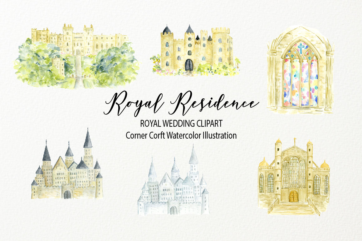 Watercolor Royal Residence Illustration Royal Wedding Venue Clipart By Cornercroft Thehungryjpeg Com